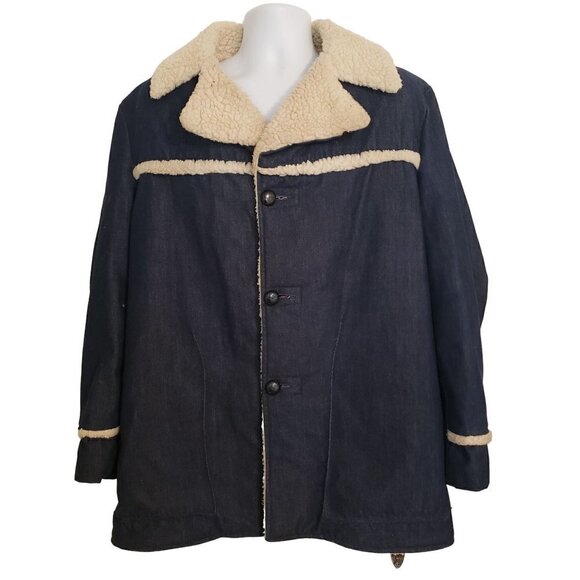 Vintage JCPenney Coat Sherpa Lined Ranch Western Boho Heavy Mens Large Long